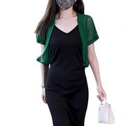 Bolero Shrug für Damen Kurzärmelige Leichte Sommerjacke Mini Mantel Ideal für Hochzeiten und Partys Transparenter Überwurf Schal Top Grün L