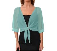 Bolero Shrug für Damen Sommer Chiffon Cardigans Damen Halbarm Strickjacken mit Bindebändern und Offener Vorderseite Transparente Schaltops Dünne Kurze Cardigan Jacken Abend und Hochzeits Strickja