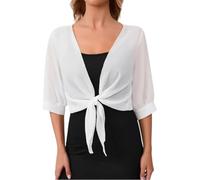 Bolero Shrug für Damen Sommer Chiffon Cardigans Damen Halbarm Strickjacken mit Bindebändern und Offener Vorderseite Transparente Schaltops Dünne Kurze Cardigan Jacken Abend und Hochzeits Strickja