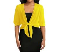 Bolero Shrug für Damen Sommer Chiffon Cardigans Damen Halbarm Strickjacken mit Bindebändern und Offener Vorderseite Transparente Schal Tops Dünne Kurze Cardigan Jacken Abend Hochzeits Gelb L
