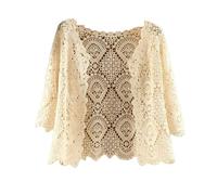 Bolero Strickjacke Oberbekleidung,Bolero Shrug 3/4 Ärmel Für Damen Kurze Strickjacke Stilvolle Florale Spitzenbluse Sommerhäkeljacke Vorne Offen V Ausschnitt Festivaljacke Strand Vertuschungen Für