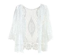 Bolero Strickjacke Oberbekleidung,Damen 3/4-Ärmel-Kleid Schal Achselzucken Sommer Gehäkelt Blumen-Bolero-Strickjacke Netzjacke Kurze Vorderseite Krawatte Elegante Schulterjacke Durchsichtig Überzug