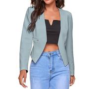Bolero Strickjacke Oberbekleidung,Damen Bolero Strickjacke Leichter Formeller Blazer Kurze Jacke Mit Offener Vorderseite Elegante Schulterjacke Übergangsjacke Überzug Für Kleider Hellblau 4XL