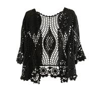 Bolero Strickjacke Oberbekleidung,Damen-Kleid Mit 3/4-Ärmeln Schal Achselzucken Sommer Gehäkelt Blumen-Bolero-Strickjacke Netzjacke Kurze Vorderseite Krawatte Elegante Schulterjacke Durchsichtig Übe