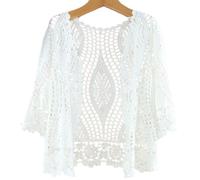 Bolero Strickjacke Oberbekleidung,Damen-Kleid Mit 3/4-Ärmeln Schal Achselzucken Sommer Gehäkelt Blumen-Bolero-Strickjacke Netzjacke Kurze Vorderseite Krawatte Elegante Schulterjacke Durchsichtig Übe