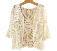 Bolero Strickjacke Oberbekleidung,Damen-Kleid Mit 3/4-Ärmeln Schal Achselzucken Sommer Gehäkelt Blumen-Bolero-Strickjacke Netzjacke Kurze Vorderseite Krawatte Elegante Schulterjacke Durchsichtig Übe