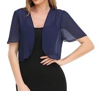 Bolero Strickjacke Oberbekleidung,Damen-Kurzarm-Shrug Sommer-Chiffon-Bolero-Cardigan Stickerei-Jacke Kurz Vorne Offen Elegante Schulterjacke Durchsichtig Überzug Für Kleider Marineblau L