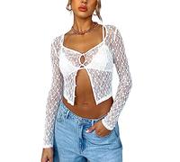 Bolero Strickjacke Oberbekleidung,Damen-Langarm-Achselzucken Sommer Eng Anliegender Spitzen-Bolero-Cardigan Netz-Stickerei-Jacke Ultrakurze Undichte Nabeljacke Durchsichtige Vertuschung Für Kleider