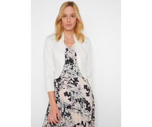 Boleroblazer BONPRIX, Damen, Gr. 54, weiß, Obermaterial: 97% Baumwolle, 3% Elasthan. Futter: 100% Polyester, slim fit, Blazer, elegante Wellenkante, aus Baumwolle und Elasthan, Slim fit (70302045-54)