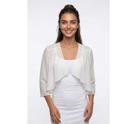 Boleroblazer BONPRIX, Damen, Gr. 54, wollweiß, Chiffon, Obermaterial: 100% Polyester, leicht transparent, unifarben, figurumspielend taillenlang, Blazer, für festliche Anlässe und Hochzeiten, 3/4-Ärme