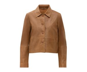 Bolerojacke RICANO "Lederjacke Cecila", Damen, Gr. M, braun (cognac), Obermaterial: 100% Lammnappaleder LANA. Futter: 100% Polyester PES., schmal cropped, Rundhals, Jacken, Handgefertigt aus echtem Le
