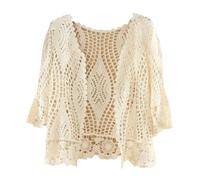 Boleros Für Damen,Damen 3/4-Ärmel-Kleid Schal Achselzucken Sommer Gehäkelt Blumen-Bolero-Strickjacke Netzjacke Kurze Vorderseite Krawatte Elegante Schulterjacke Durchsichtig Überzug Für Kleider Apri