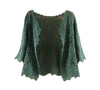 Boleros Für Damen,Damen Bolero Shrug 3/4 Ärmel Kurze Strickjacke Stilvolle Florale Spitzenbluse Jacke Sommer Häkeljacke Vorne Offen V Ausschnitt Festival Jacke Strand Vertuschung Für Kleider Grün X