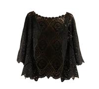 Boleros Für Damen,Damen Bolero Shrug 3/4 Ärmel Kurze Strickjacke Stilvolle Florale Spitzenbluse Jacke Sommer Häkeljacke Vorne Offen V Ausschnitt Festival Jacke Strand Vertuschung Für Kleider Schwar