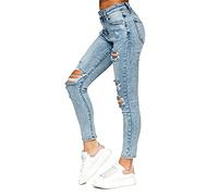 BOLF Damen Jeanshose Jeans Used Look Jeanspants Destroyed Denim Style Regular Fit Narrow Leg Freizeit Casual Style Y882-3 Blau M [F6F]