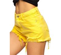 BOLF Damen Kurze Denim Shorts High Waist Zerrissenes Ripped Jeansshorts Bermuda Sommer Hotpants Distressed Freizeit Stretch Relaxed A63 Gelb XL [G7G]