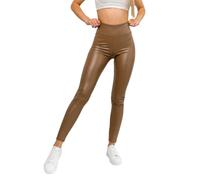 BOLF Damen Leggings Kunstleder High Waist Lederimitation Skinny Leder Optik Hoch Taillierte Freizeithose Hüfthose W7529 Braun XXL [F6F]