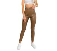 BOLF Damen Leggings Kunstleder High Waist Lederimitation Skinny Leder Optik Hoch Taillierte Freizeithose Hüfthose W7528 Braun XXL [F6F]