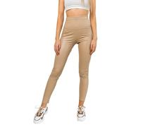 BOLF Damen Leggings Kunstleder High Waist Lederimitation Skinny Leder Optik Hoch Taillierte Freizeithose Hüfthose W7528 Beige XL [F6F]