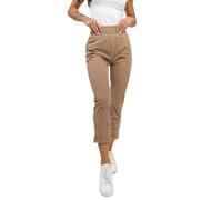 BOLF Damen Stoffhose mit Taschen Chino Hose Bequeme Hohe Taille Sommerhose Schlupfhose Baumwolle Tapered Gerippt Business Elegant Leichte Freizeithose Casual Slim Fit W7856 Braun L [F6F]