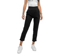 BOLF Damen Stoffhose mit Taschen Chino Hose Bequeme Hohe Taille Sommerhose Schlupfhose Baumwolle Tapered Gerippt Business Elegant Leichte Freizeithose Casual Slim Fit W7856 Schwarz XL [F6F]