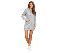 BOLF Damen Sweatkleid Lang Sweatshirt Longshirt Oversize Hoodie Tunika Sportkleid Kapuzenpullover Kapuzenkleid Weich Und Bequem Hochwertiger Baumwollmischung Basic YS10003 Grau L [A1A]