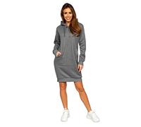BOLF Damen Sweatkleid Lang Sweatshirt Longshirt Oversize Hoodie Tunika Sportkleid Kapuzenpullover Kapuzenkleid Weich Und Bequem Hochwertiger Baumwollmischung Basic YS10005 Dunkelgrau M [A1A]
