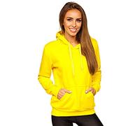 BOLF Damen Sweatshirt Classic Sweater Pulli Kapuzenpullover Langarmshirt Rundhalsausschnitt Farbvarianten Crew Neck Longsleeve Fitness Motiv Sport J.Style W02 Hellgelb L [A1A]