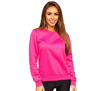 BOLF Damen Sweatshirt Pullover ohne Kapuze Basic Langarmshirt Top Baumwollmischung Pulli Rundhals-Ausschnitt Sweater Farbvarianten Sportlich Fitness J.Style W01 Fuchsia S [A1A]