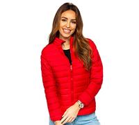BOLF Damen Übergangsjacke Steppjacke Stehkragen Daunenjacke Reißverschluss Sportjacke Zip Wärme Freizeit Sport Basic Outdoor Casual Style 1141 Rot(Dunkel) S [D4D]
