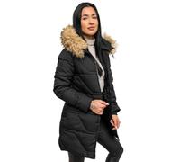 BOLF Damen Winterjacke Parka Gefüttert Kapuze Wintermantel Lange Steppjacke Daunenjacke Puffermantel Sportjacke Warm Gefüttert Freizeit Outdoor Casual Style 16M9099 Schwarz-Braun XL [D4D]