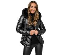 BOLF Damen Winterjacke Steppjacke Daunenjacke Outdoorjacke Wärme Kurzmantel Pufferjacke Leichte Reißverschluss Stehkragen Kapuze Wintermantel Zip Freizeit Sport Basic Casual 5M3138A1 Schwarz L [D4D]
