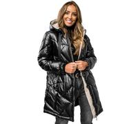 BOLF Damen Wintermantel Winterjacke Mantel Steppjacke Daunenjacke Outdoorjacke Wärme Pufferjacke Leichte Reißverschluss Stehkragen Kapuze Zip Freizeit Sport Basic Casual 5M3189 Schwarz S [D4D]