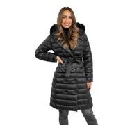 BOLF Damen Wintermantel Winterjacke Mantel Steppjacke Daunenjacke Outdoorjacke Wärme Pufferjacke Leichte Reißverschluss Stehkragen Kapuze Zip Freizeit Sport Basic Casual 5M3159 Schwarz L [D4D]