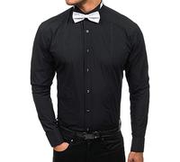 BOLF Herren Hemd Bussineshemd Herrenhemd Langarm Slim Classic Fliege+Manschettenknöpfe Casual 4702-A Schwarz L [2B2]