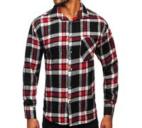 BOLF Herren Hemd Flanellhemd Langarm Kariert Freizeithemd Flanell Langarmhemd Elegant Business Party Bügelleicht Farbwahl Classic Basic Slim Fit Casual Style 2025-3 Rot L [2B2]
