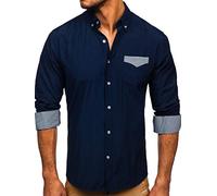 BOLF Herren Hemd Langarm Freizeithemd Hemdbluse Langarmhemd Elegant Business Party Bügelleicht Farbwahl Classic Basic Slim Fit Casual Style 4711 Dunkelblau L [2B2]