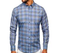 BOLF Herren Hemd Langarm Freizeithemd Kariert Langarmhemd Elegant Business Party Bügelleicht Farbwahl Classic Basic Slim Fit Casual Style 22748 Dunkelblau XL [2B2]