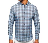BOLF Herren Hemd Langarm Freizeithemd Kariert Langarmhemd Elegant Business Party Bügelleicht Farbwahl Classic Basic Slim Fit Casual Style 22748 Blau XL [2B2]
