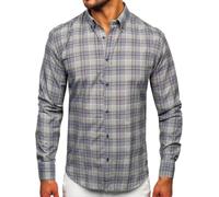 BOLF Herren Hemd Langarm Freizeithemd Kariert Langarmhemd Elegant Business Party Bügelleicht Farbwahl Classic Basic Slim Fit Casual Style 22748 Grün XXL [2B2]