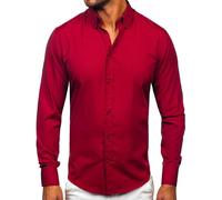 BOLF Herren Hemd Langarm Freizeithemd Langarmhemd Elegant Business Party Bügelleicht Farbwahl Classic Basic Slim Fit Casual Style 5821-1 Weinrot XL [2B2]