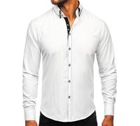 BOLF Herren Hemd Langarm Freizeithemd Langarmhemd Elegant Business Party Bügelleicht Farbwahl Classic Basic Slim Fit Casual Style 3703 Weiß-Schwarz L [2B2]