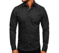 BOLF Herren Hemd Langarm Freizeithemd Langarmhemd Elegant Business Party Bügelleicht Farbwahl Classic Basic Slim Fit Casual Style 6944 Schwarz XL [2B2]