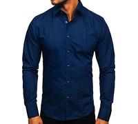 BOLF Herren Hemd Langarm Freizeithemd Langarmhemd Elegant Business Party Bügelleicht Farbwahl Classic Basic Slim Fit Casual Style 6944 Dunkelblau L [2B2]