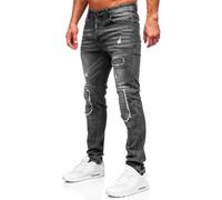 BOLF Herren Jeans Denim Jeanshose Jeanspants Used Look Stretch Basic Straight Cut Stonewashed Baumwolle Casual Slim Fit MP0137N Schwarz XL [6F6]