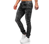 BOLF Herren Jeans Jogger Denim Style Sweathose Jogg Jeans Used Look Jeanspants Destroyed Freizeit Casual Style Slim Fit Narrow Leg RESALSA RB9489DT Schwarz S [6F6]