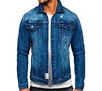BOLF Herren Jeansjacke Übergangsjacke Trucker Jacke Denim Jacke Warm Jeans Denim Vintage Classic Street Style MJ504B Blau XL [4D4]
