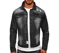 BOLF Herren Jeansjacke Übergangsjacke Trucker Jacke Denim Jacke Warm Jeans Denim Vintage Classic Street Style Basic Casual Style MJ525N Schwarz M [4D4]