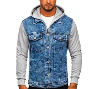 BOLF Herren Jeansjacke Übergangsjacke Trucker Jacke Sherpa Denim Jacke Warm Gefüttert Jeans Denim Vintage Classic Street Style HY1017 Blau M [4D4]