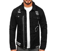 BOLF Herren Jeansjacke Übergangsjacke Trucker Jacket Jacke mit Fell Jeans Denim Jacket Freizeitjacke Vintage Retro Classic Street Style Basic Casual Style G131 Schwarz XL [4D4]